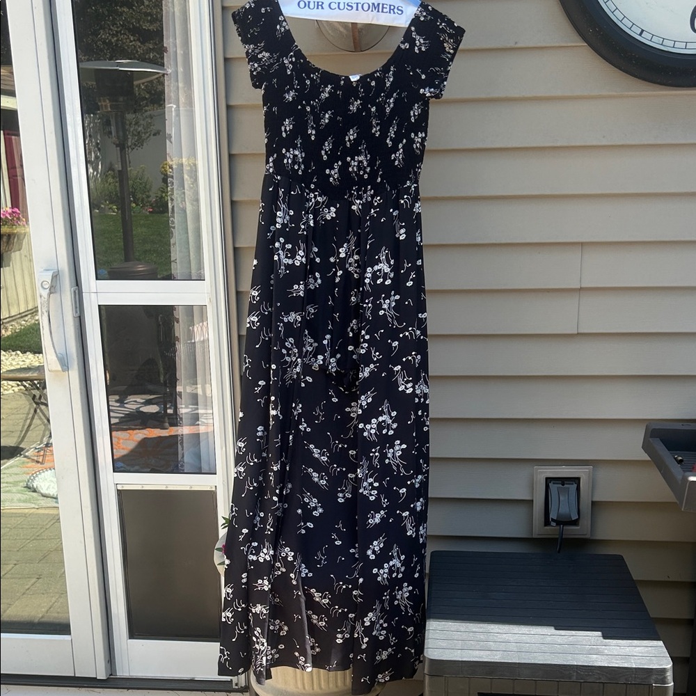 Black and white long dress with open front